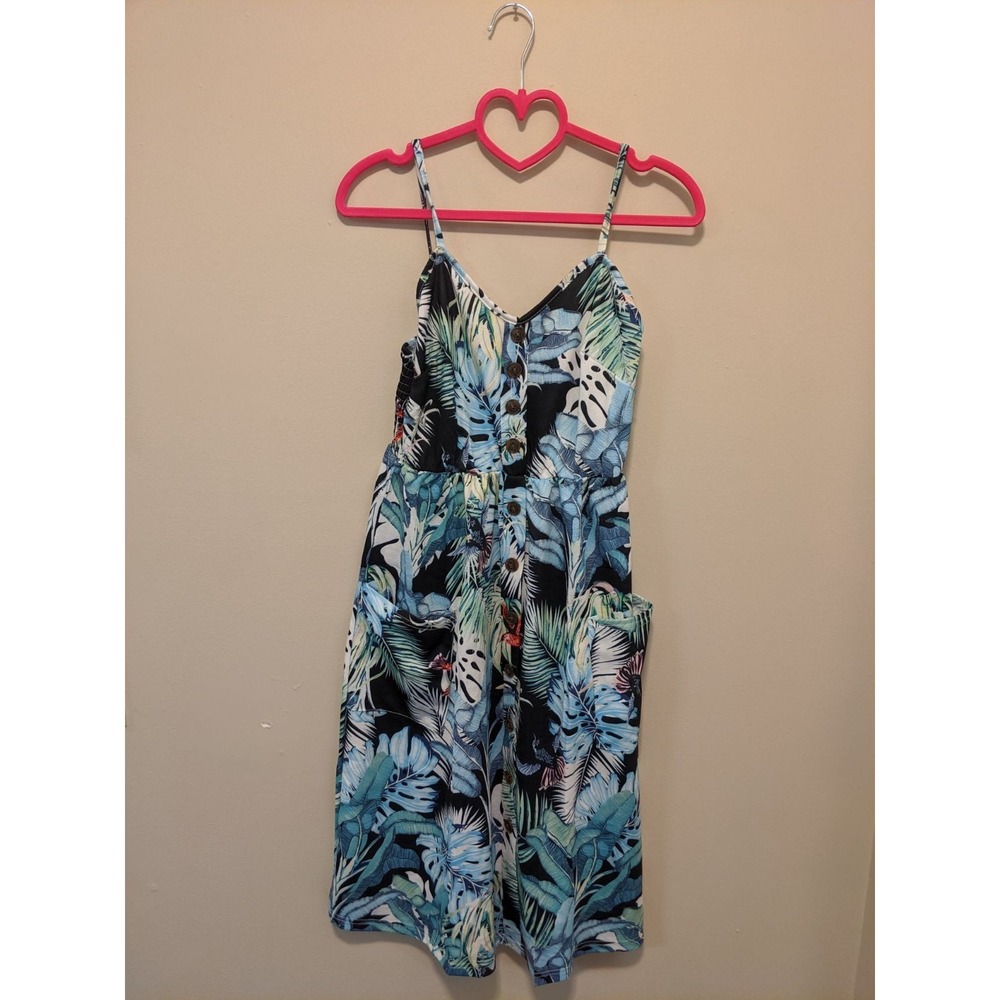 Tropical Faux Button Front Sun Dress